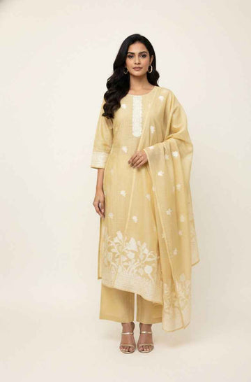 Pure Chandei Silk Three Piece Dupatta Set