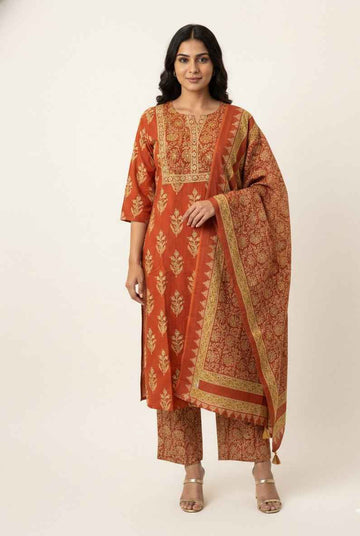 Pure Cotton Three Piece Dupatta Set