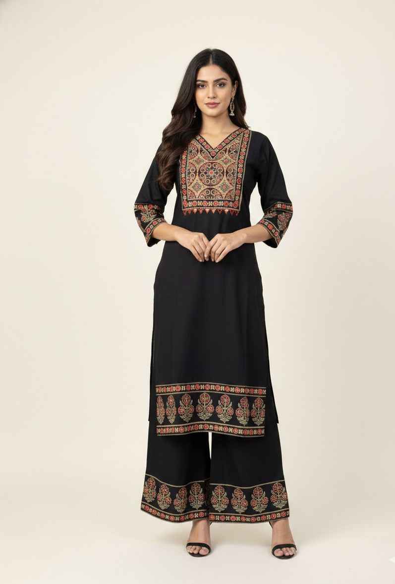 Pure Cotton Three Piece Dupatta Set With Palazzo