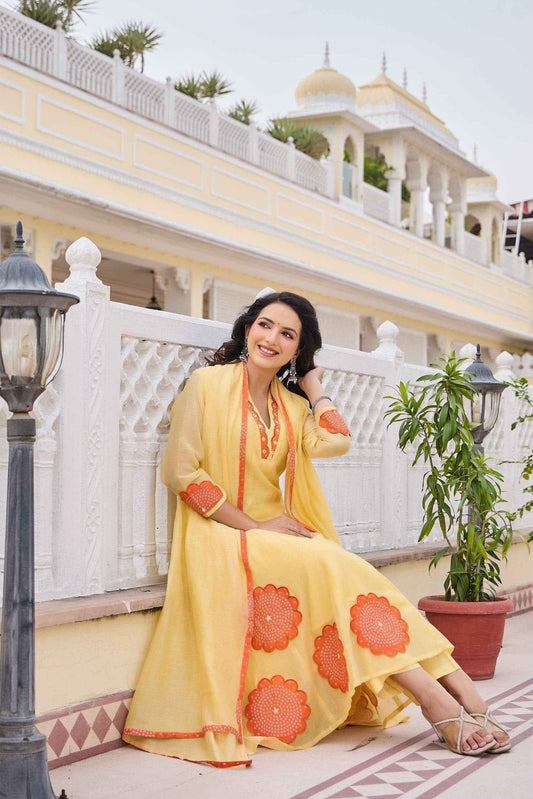 Mul Chanderi With Inner Applique Work Dupatta Set