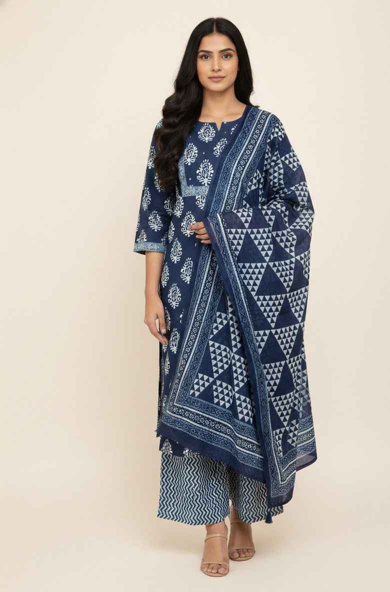 Pure Cotton Three Piece Dupatta Set