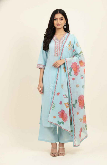 Premium cotton solid Beas with printed Dupatta set