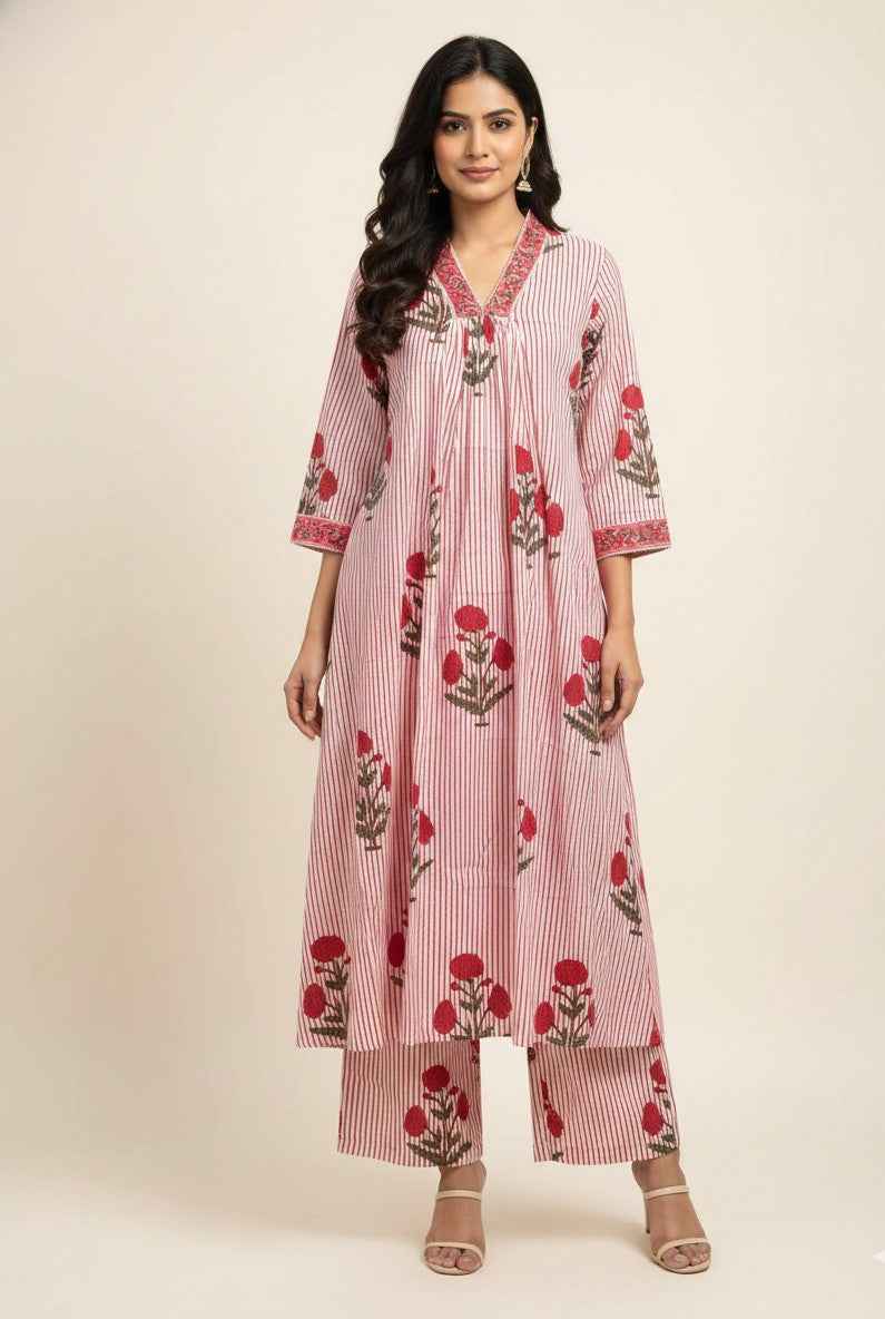 Pure Cotton A Line Two Piece Pant Set