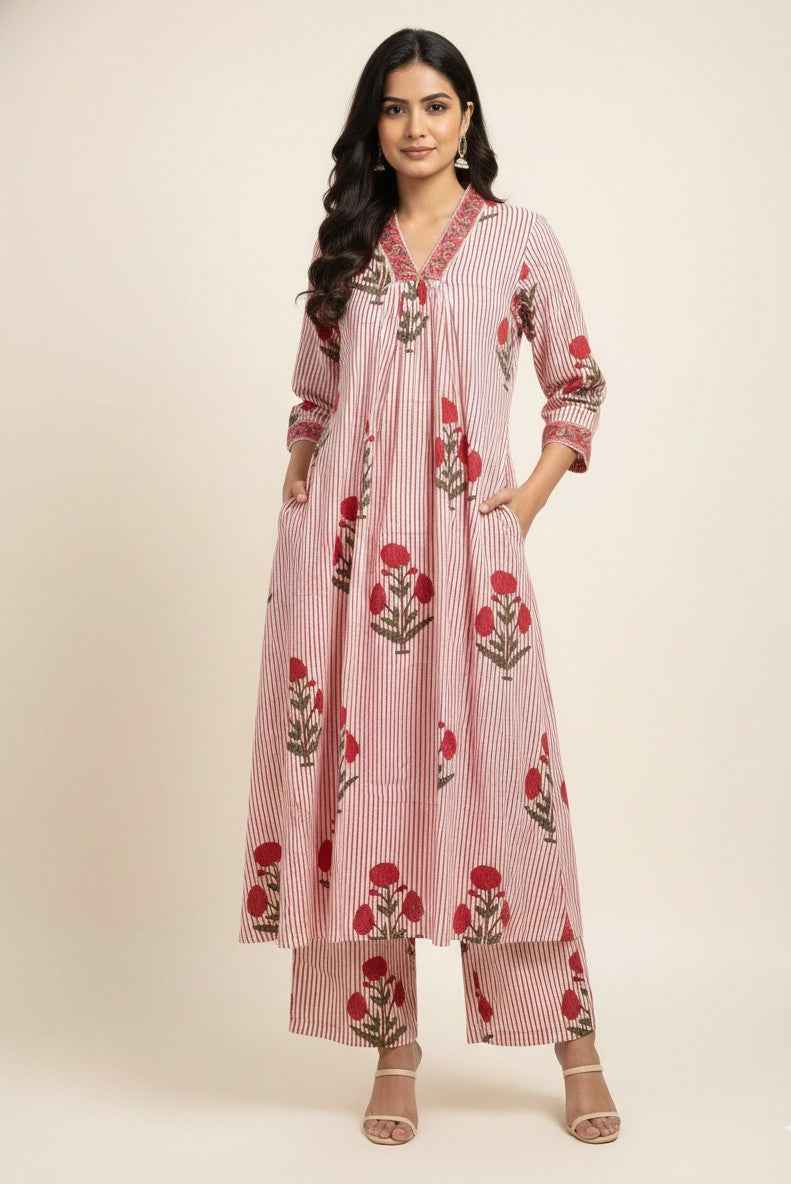 Pure Cotton A Line Two Piece Pant Set