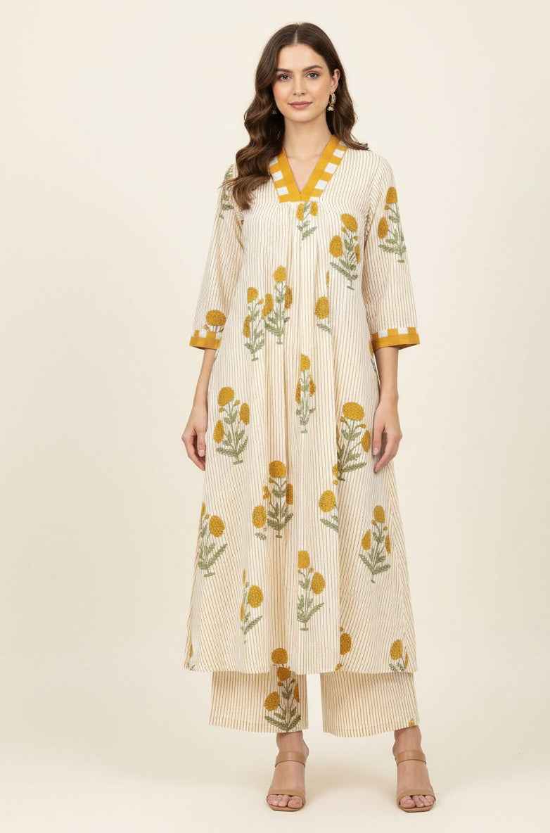 Pure Cotton A Line Two Piece Pant Set