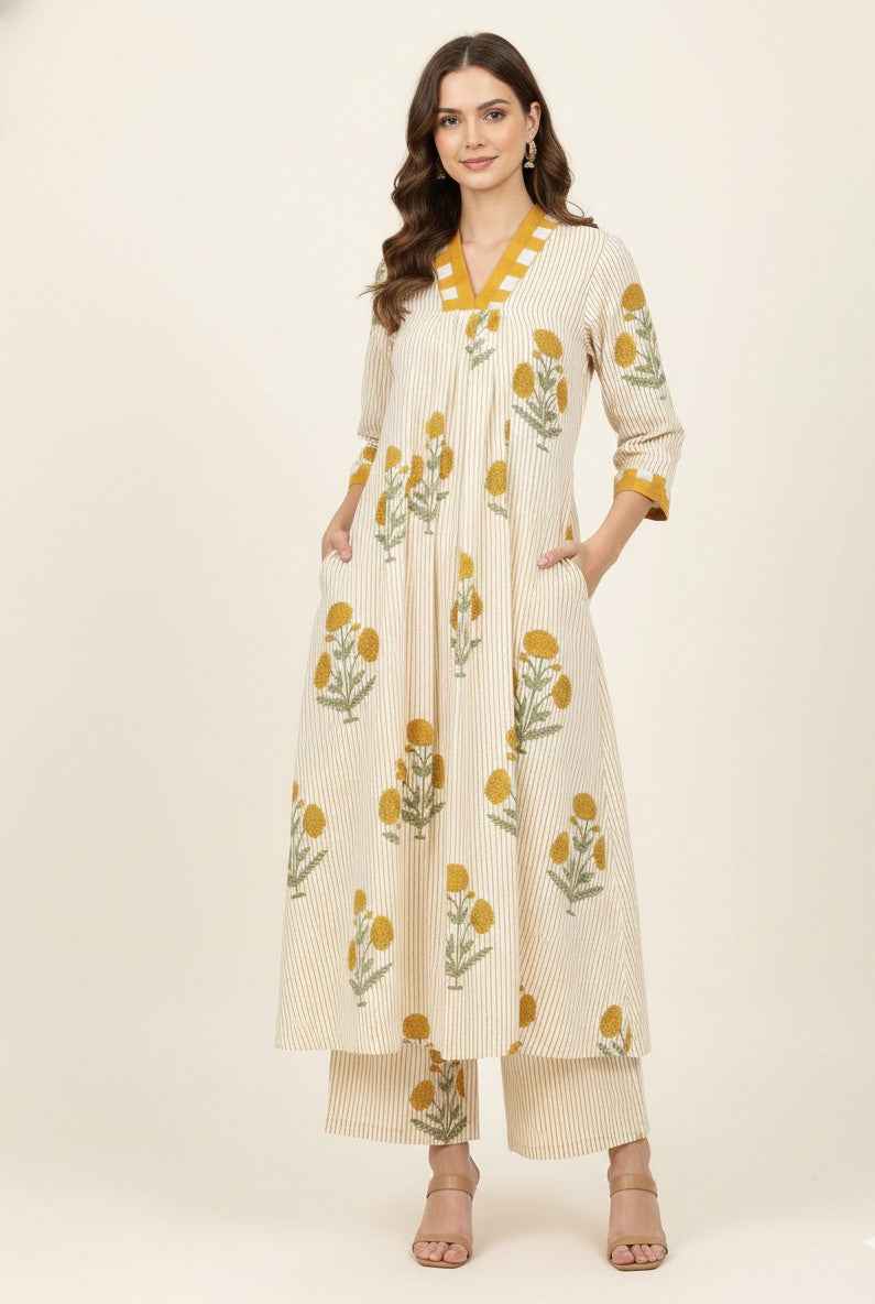 Pure Cotton A Line Two Piece Pant Set