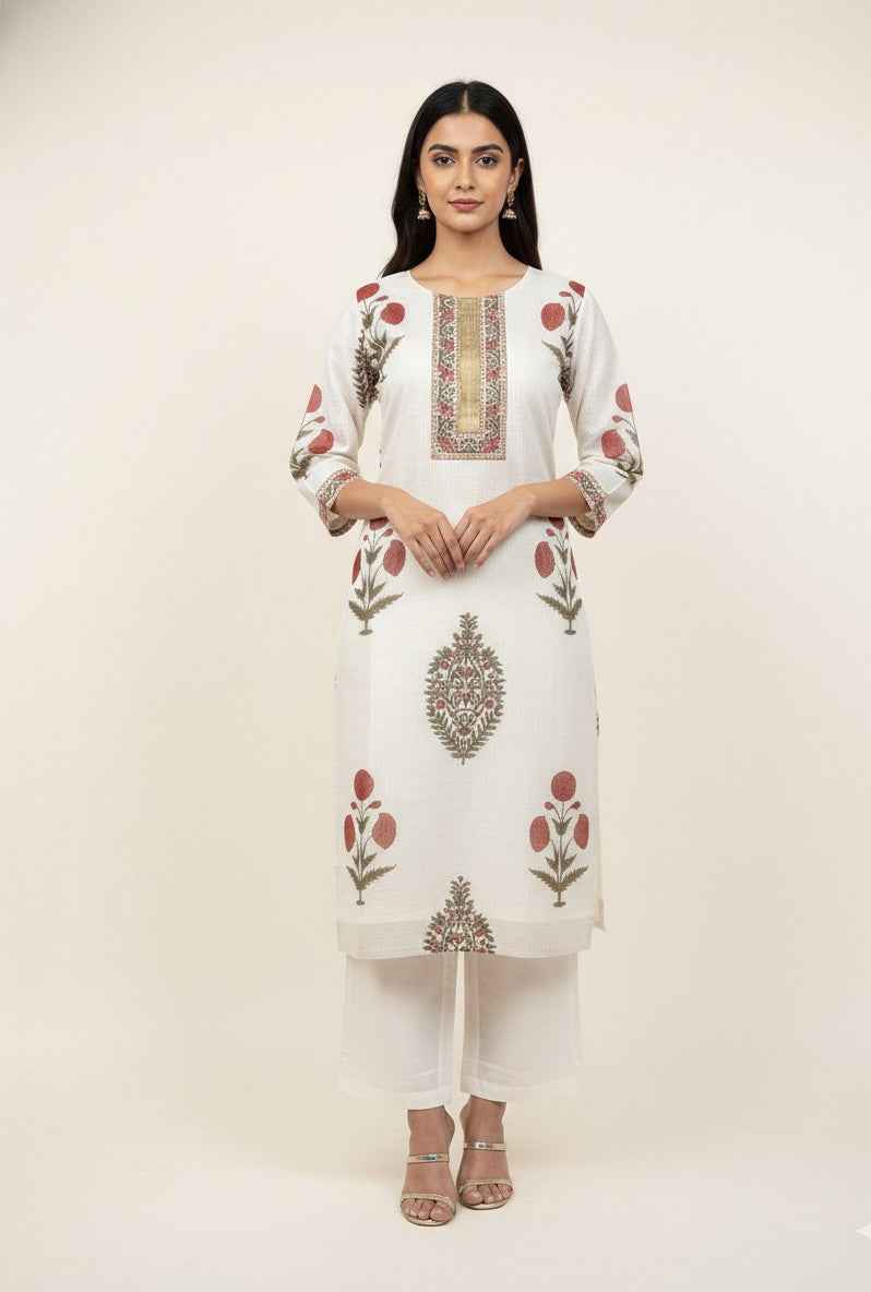 Kota Doria Floral Print Dupatta Set With Inner