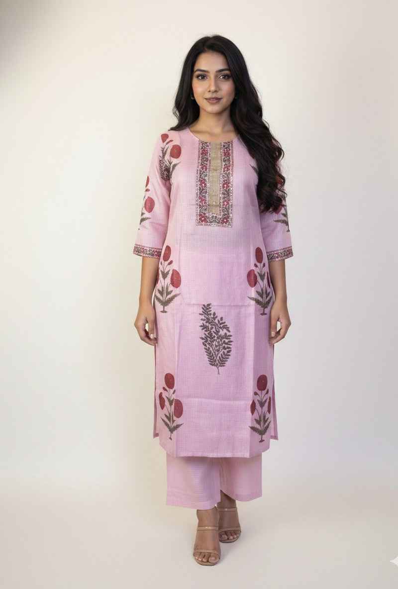 Kota Doria Floral Print Dupatta Set With Inner
