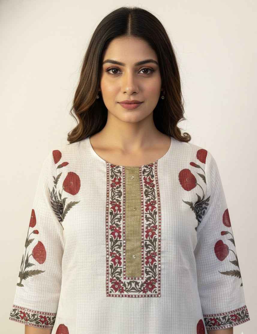 Kota Doria Floral Print Dupatta Set With Inner