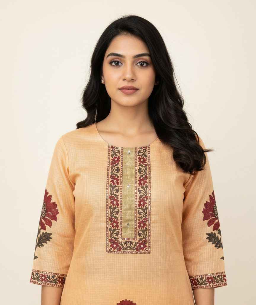 Kota Doria Floral Print Dupatta Set With Inner