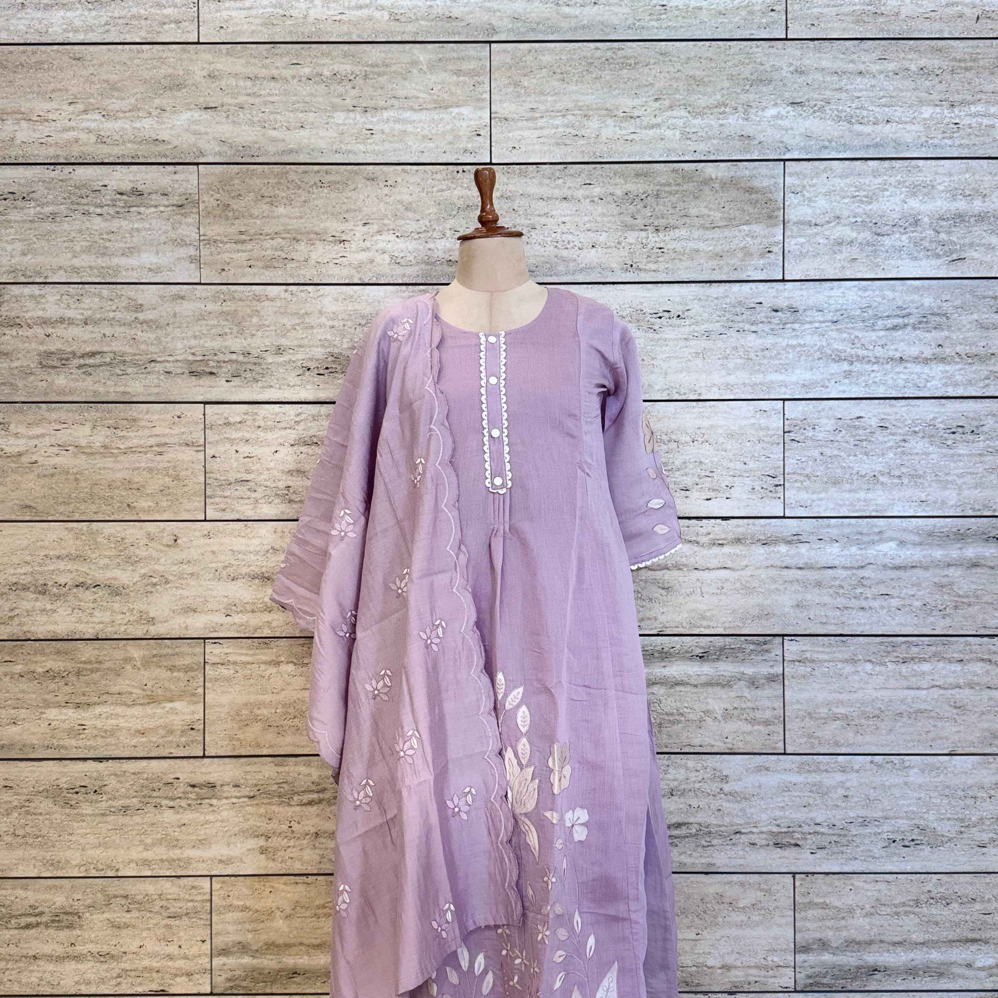 Mul Chanderi Festive Wear Appliqur Work Dupatta Set