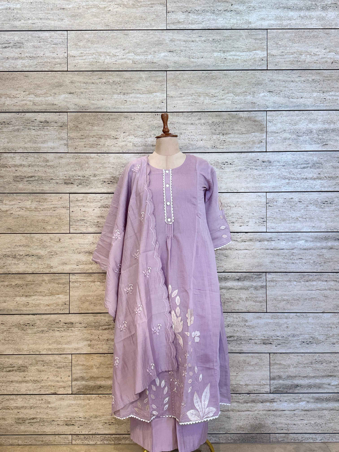 Mul Chanderi Festive Wear Appliqur Work Dupatta Set