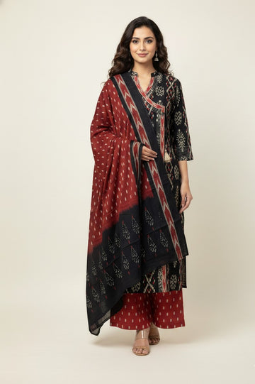 Three Piece Pure Cotton Angrakha Style Dupatta Set CS0227