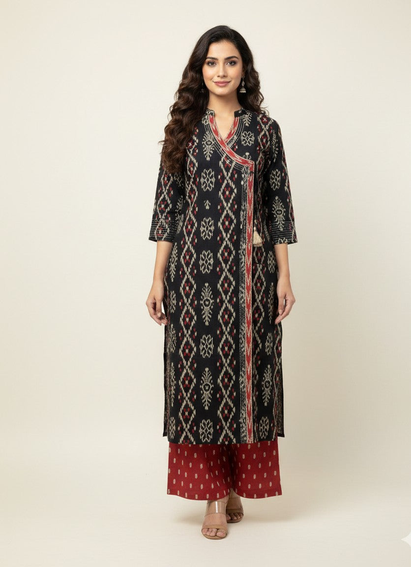 Three Piece Pure Cotton Angrakha Style Dupatta Set CS0227