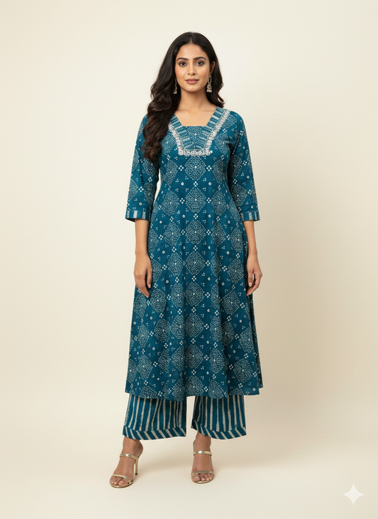 Pure Cotton A Line Three Piece Dupatta Set  CS0229