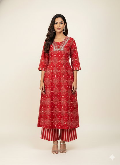Pure Cotton A Line Three Piece Dupatta Set  CS0229