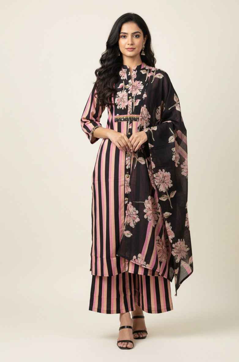 Pure Cotton Three Piece Dupatta Set