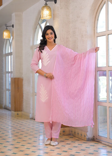 Premium cotton embroidery dupatta set with crushed dupatta CS0326