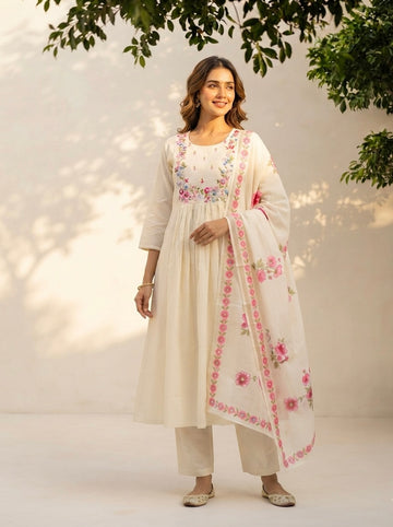 Embroidered  Chanderi Dupatta Set With Lining