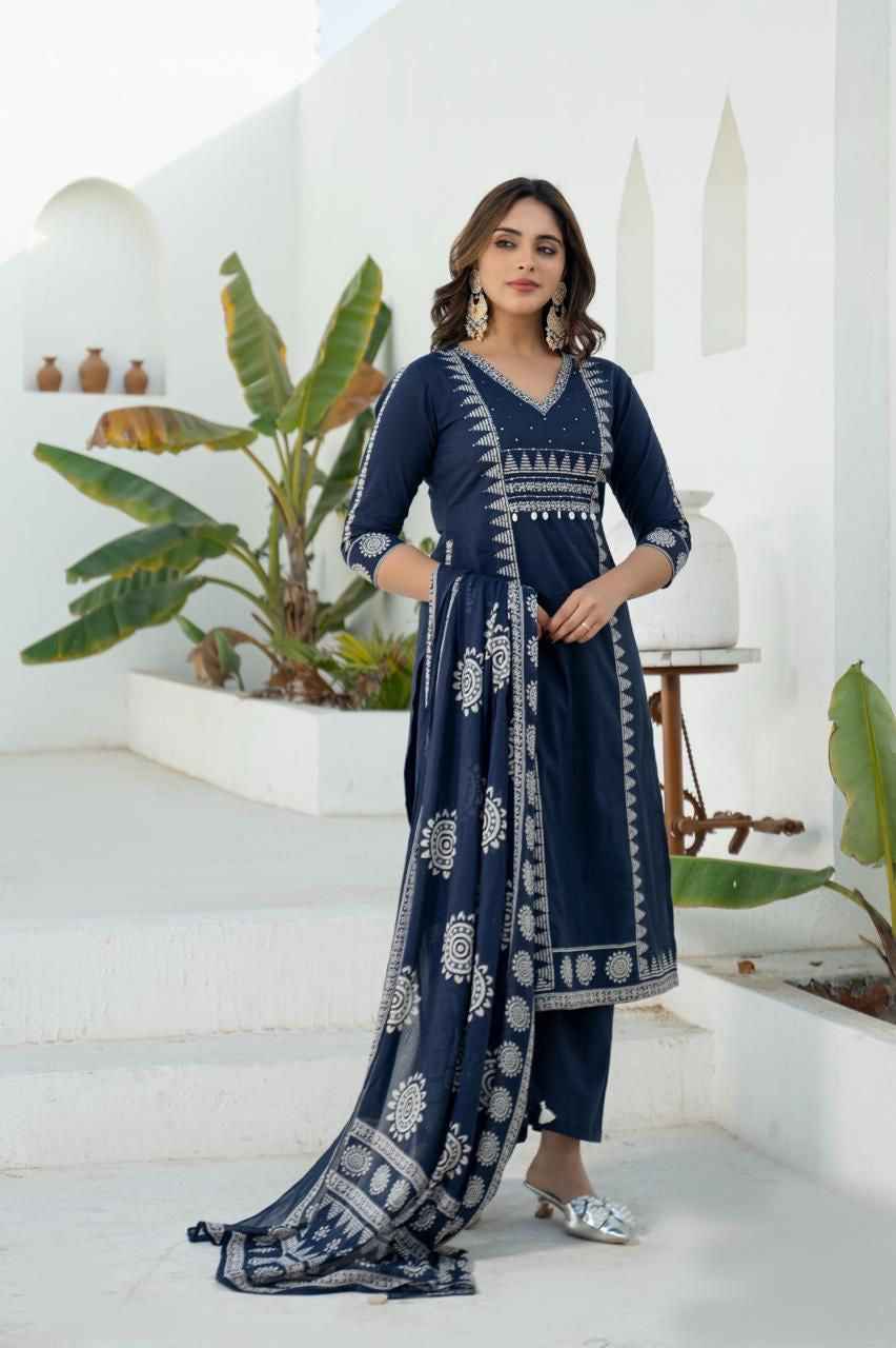 Premium cotton dupatta set with embroidery