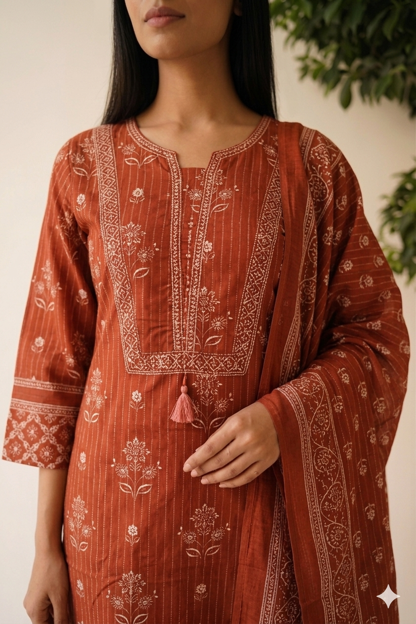 Cotton Printed Straight Fit Dupatta Set CS0366
