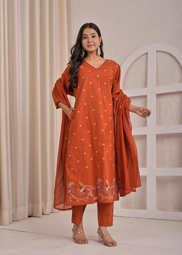 Pure cotton A line with embroidery Dupatta set  CS0114