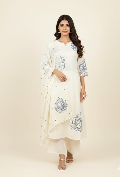 Premium Mul Cotton Embroidery Dupatta Set With Inner  MC027