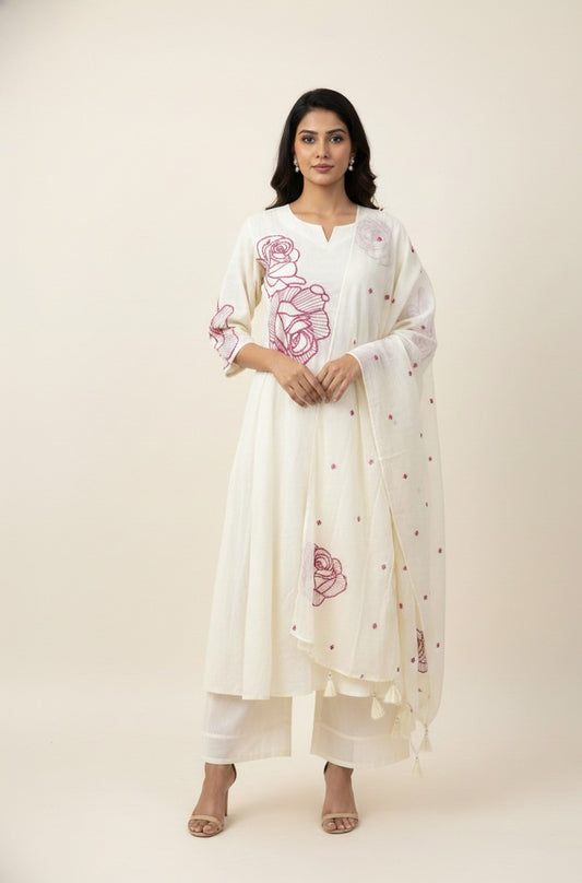 Premium Mul Cotton Embroidery Dupatta Set With Inner  MC027