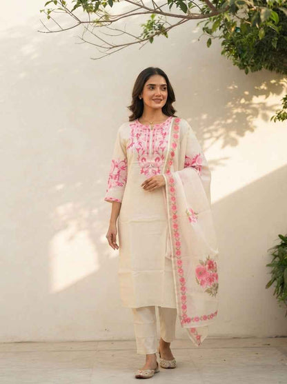 Embroidered  Cotton Chanderi Dupatta Set With Lining CS0306