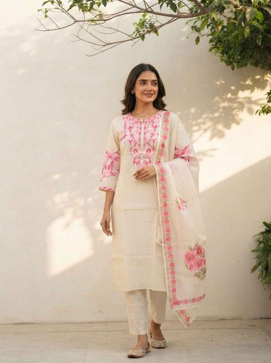 Embroidered  Cotton Chanderi Dupatta Set With Lining CS0306