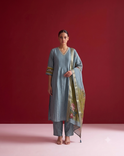 Crust Viscose Silk With Chanderi Dupatta