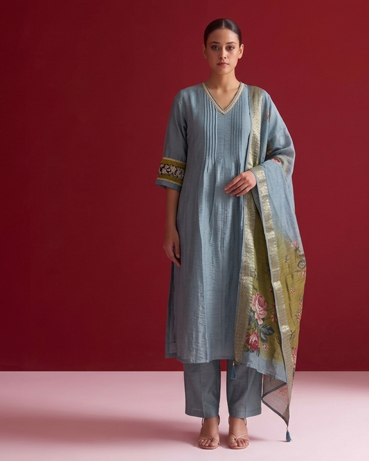 Crust Viscose Silk With Chanderi Dupatta