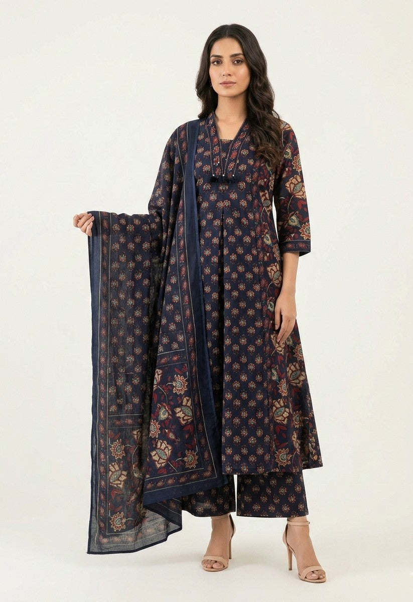 Pure Cotton A Line Anarkali Dupatta Set With Embrodery  ANK036