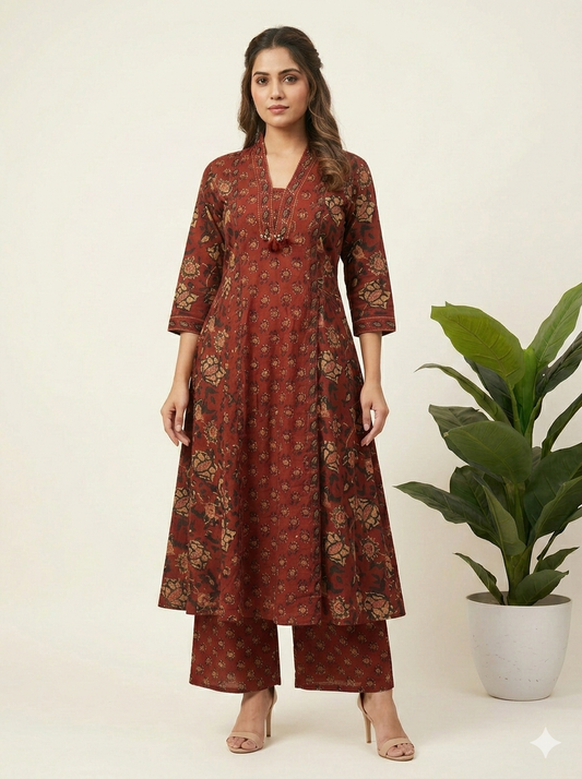 Pure Cotton A Line Anarkali Dupatta Set With Embrodery  ANK036