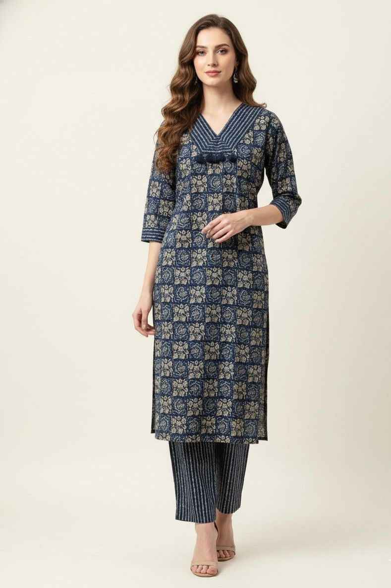 Pure Cotton Hand Block Print Two Piece Pant Set PS072