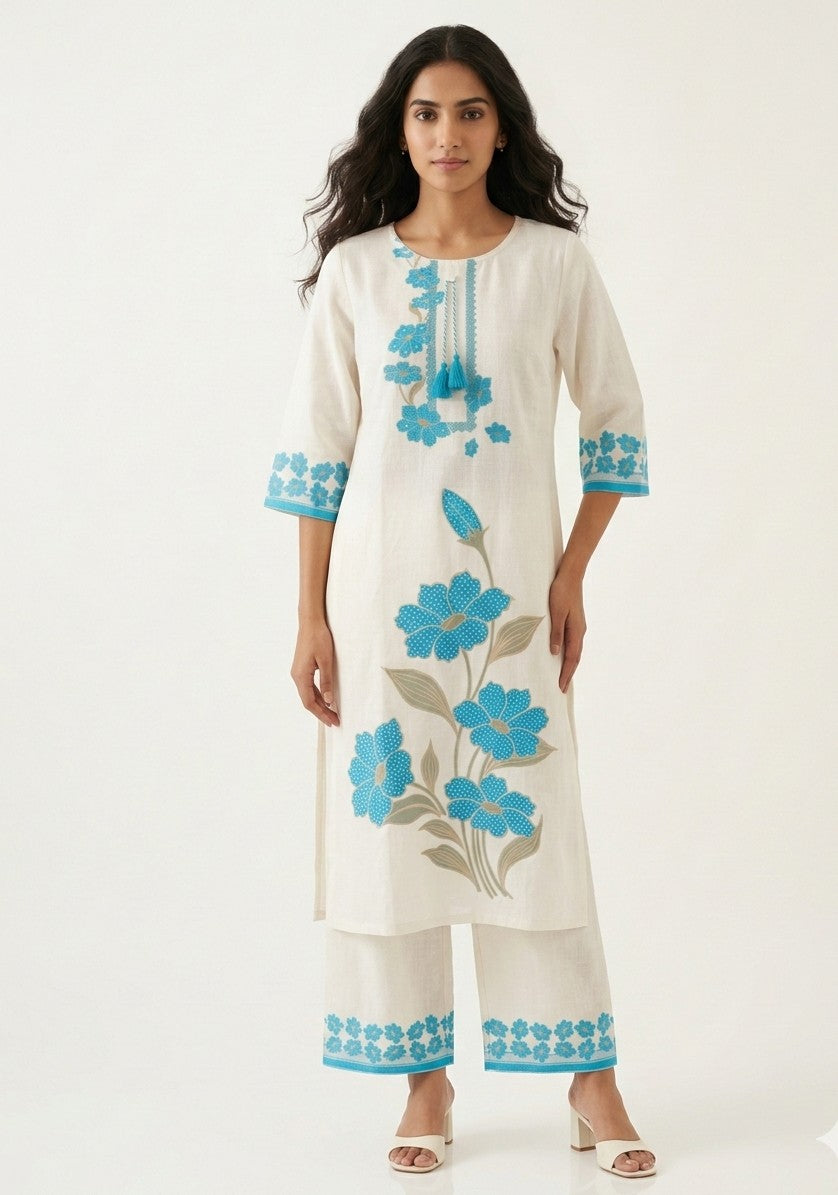 Pure Linen Three Piece Dupatta Set