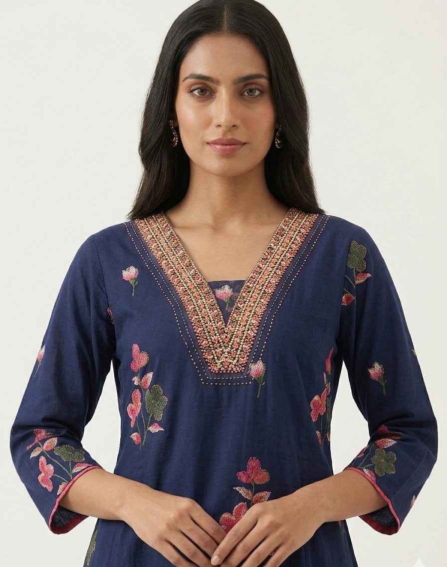 Pure Cotton Three Piece Dupatta set With Embroidery CS0247