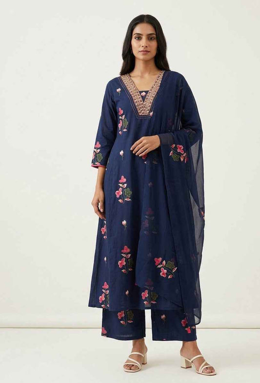 Pure Cotton Three Piece Dupatta set With Embroidery CS0247