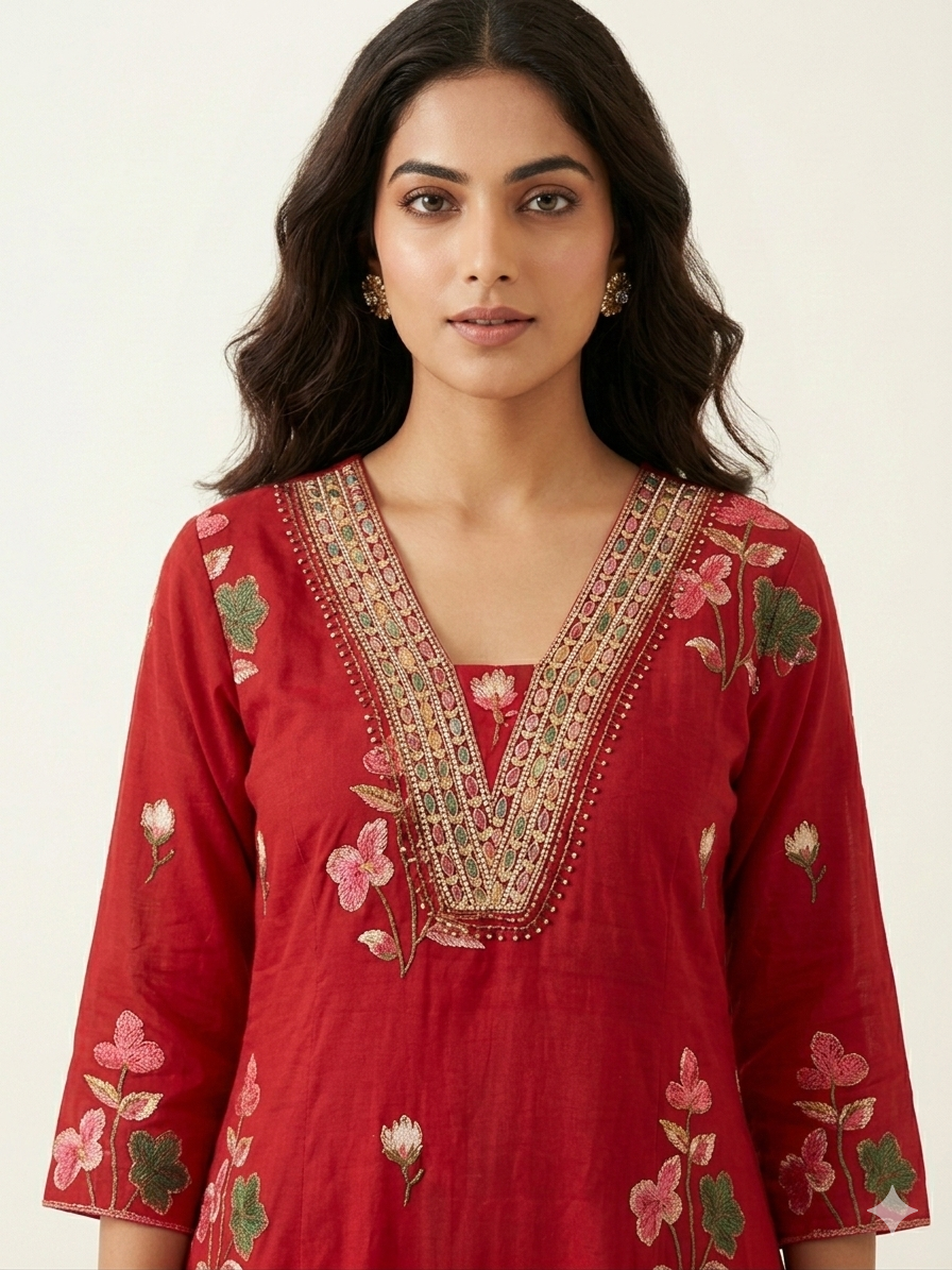 Pure Cotton Three Piece Dupatta set With Embroidery CS0247