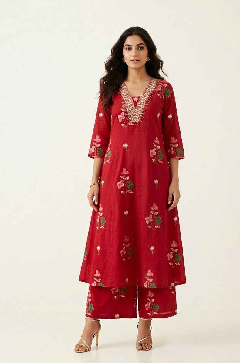 Pure Cotton Three Piece Dupatta set With Embroidery CS0247