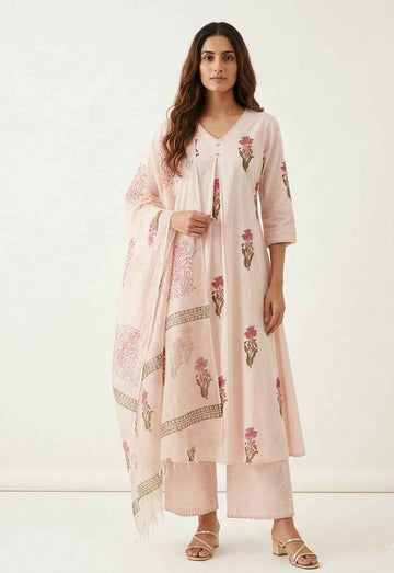Pure Cotton Flex with Kota doria A Line Three Piece Dupatta Set  CS0246