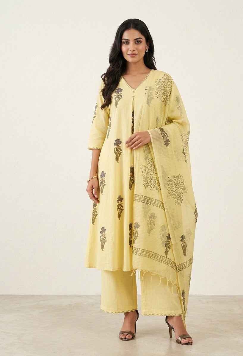 Pure Cotton Flex with Kota doria A Line Three Piece Dupatta Set  CS0246