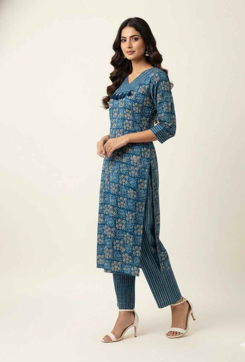 Pure Cotton Hand Block Print Two Piece Pant Set PS072
