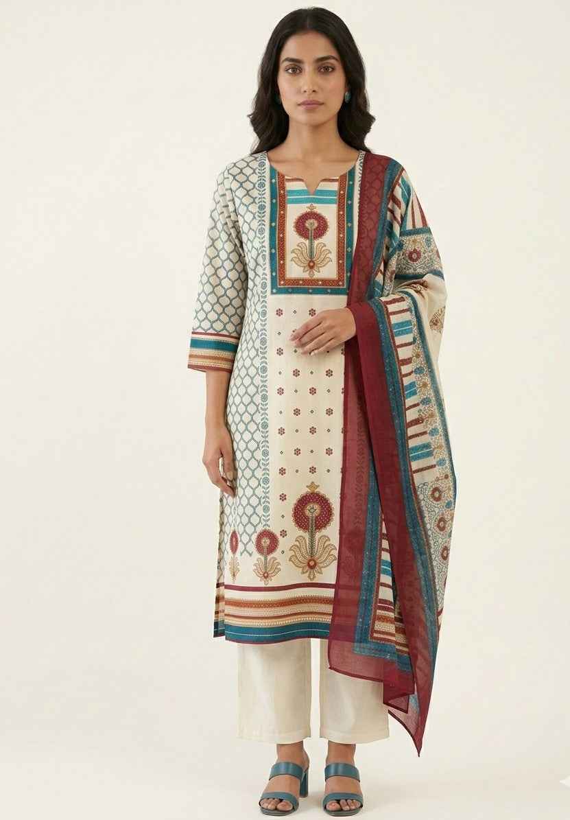Pure Cotton Three Piece Dupatta Set CS0254