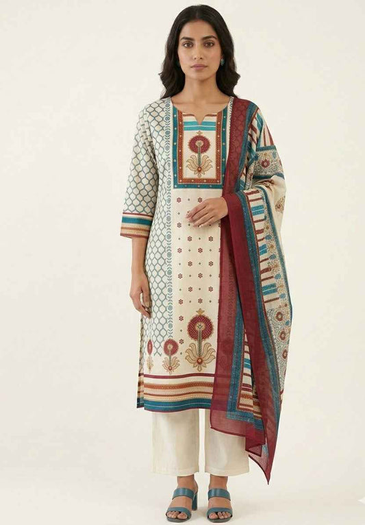Pure Cotton Three Piece Dupatta Set CS0254