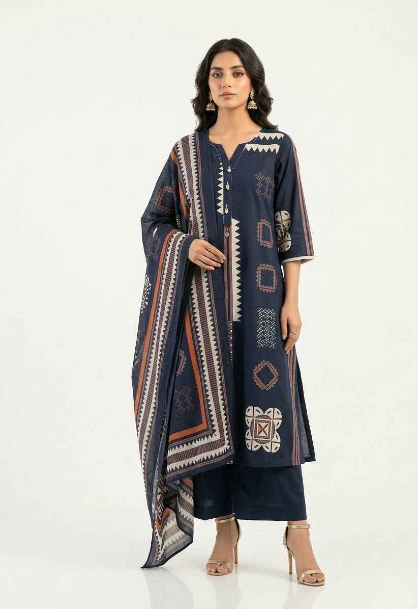 Pure Cotton A Line Three Piece Dupatta Set CS0252