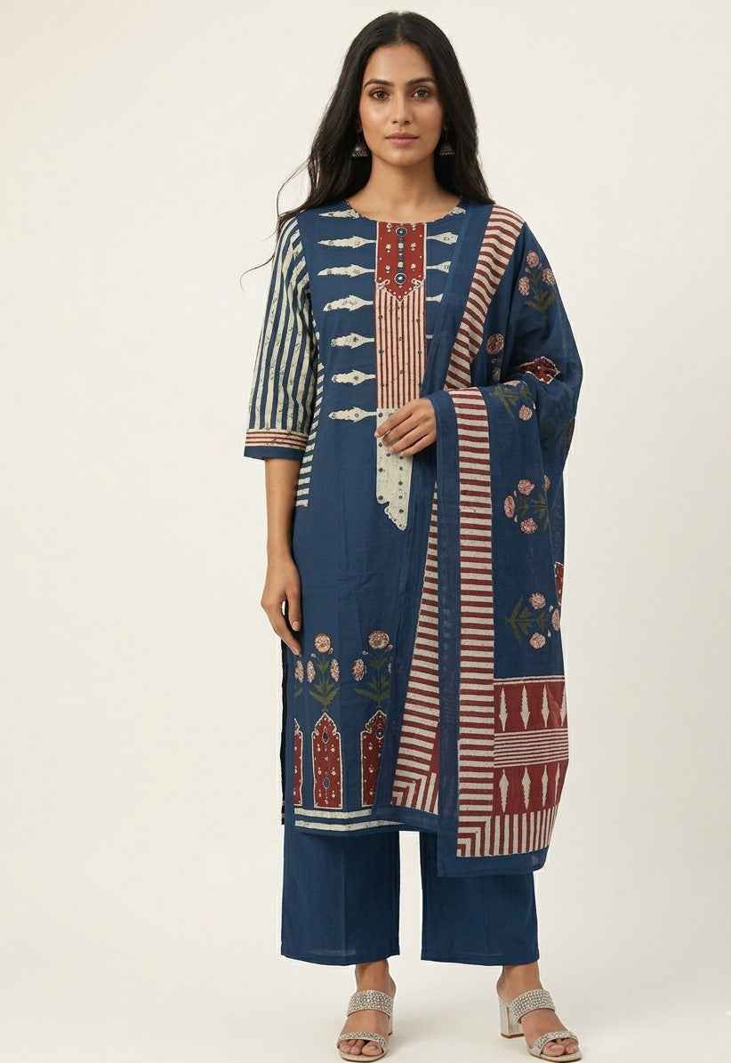 Pure Cotton Three Piece Dupatta Set CS0253