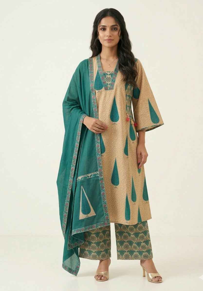 Pure Cotton Three Piece Dupatta Set CS0257