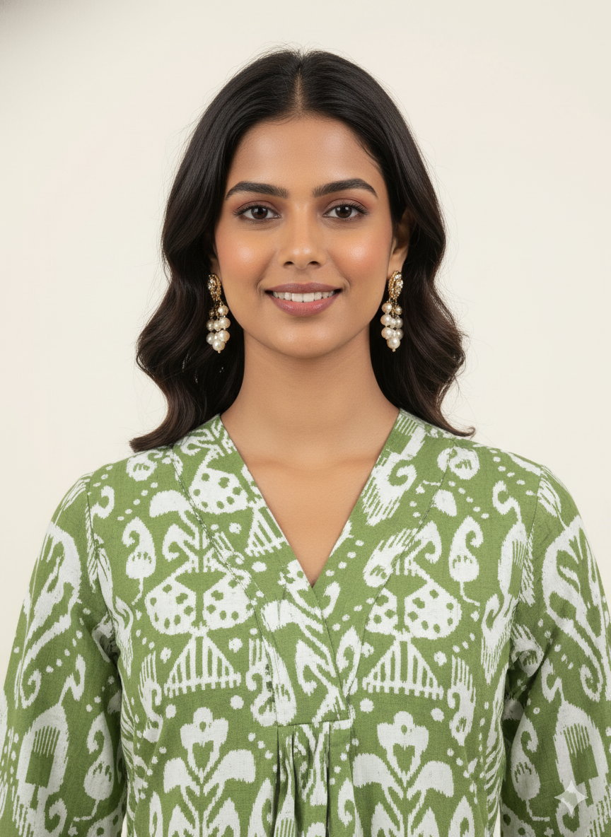 Pure Cotton Floral Print A Line Two Piece Pant Set  PS070