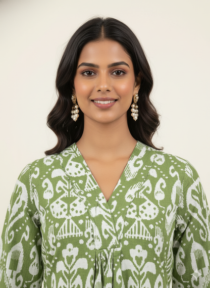 Pure Cotton Floral Print A Line Two Piece Pant Set  PS070